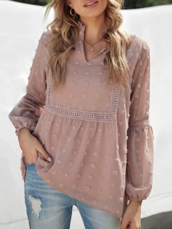 SHEIN Tops - SHEIN Pink Swiss Dot Crochet Lace Boho Blouse - Size Medium